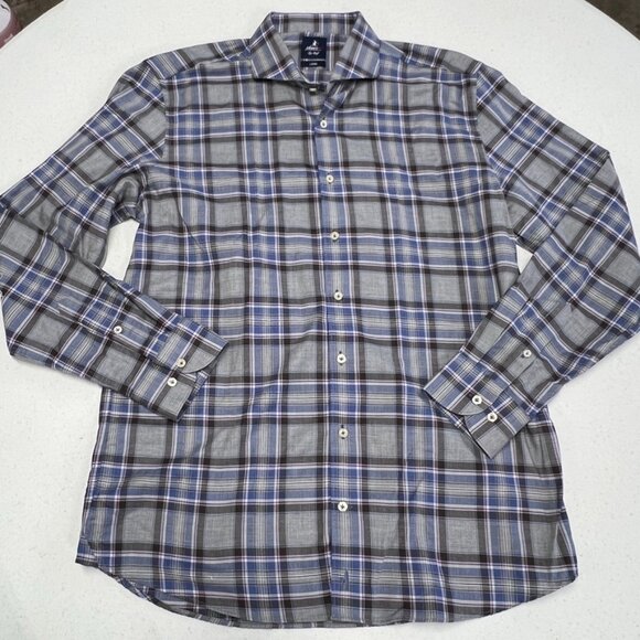 NWOT JOHNNIE-O TOP SHELF HEARST LIGHT GRAY BLUE PLAID BUTTON DOWN SHIRT LARGE - Picture 7 of 7